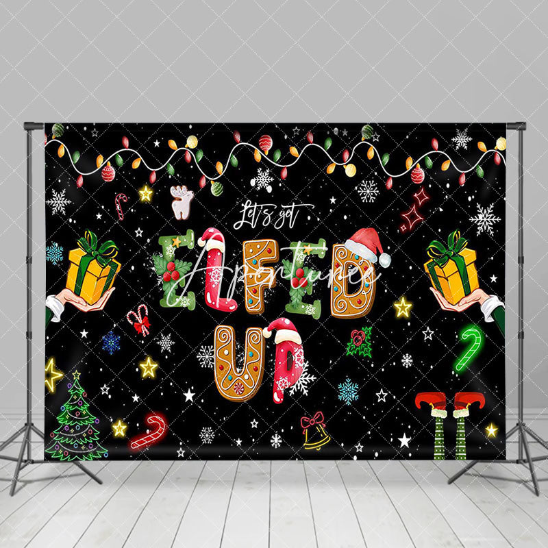 Aperturee - Aperturee Elfed Up Stars Snow Gifts Merry Christmas Backdrop