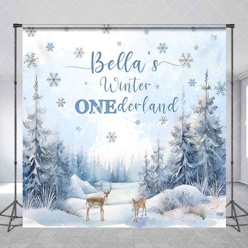 Aperturee - Aperturee Elk Winter Onderland Custom Name Birthday Backdrop