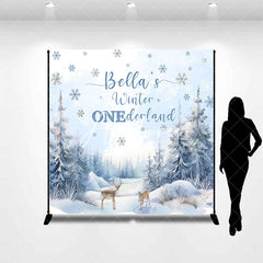 Aperturee - Aperturee Elk Winter Onderland Custom Name Birthday Backdrop