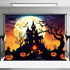 Aperturee - Aperturee Enchant Halloween Castle Glowing Pumpkins Backdrop