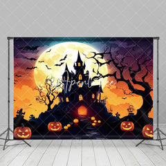 Aperturee - Aperturee Enchant Halloween Castle Glowing Pumpkins Backdrop