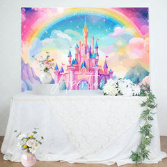 Aperturee - Aperturee Enchant Pink Castle Golden Crowns rainbow Backdrop