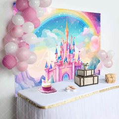 Aperturee - Aperturee Enchant Pink Castle Golden Crowns rainbow Backdrop