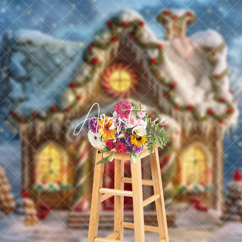 Aperturee - Aperturee Enchanted Candy House Lights Winter Christmas Backdrop