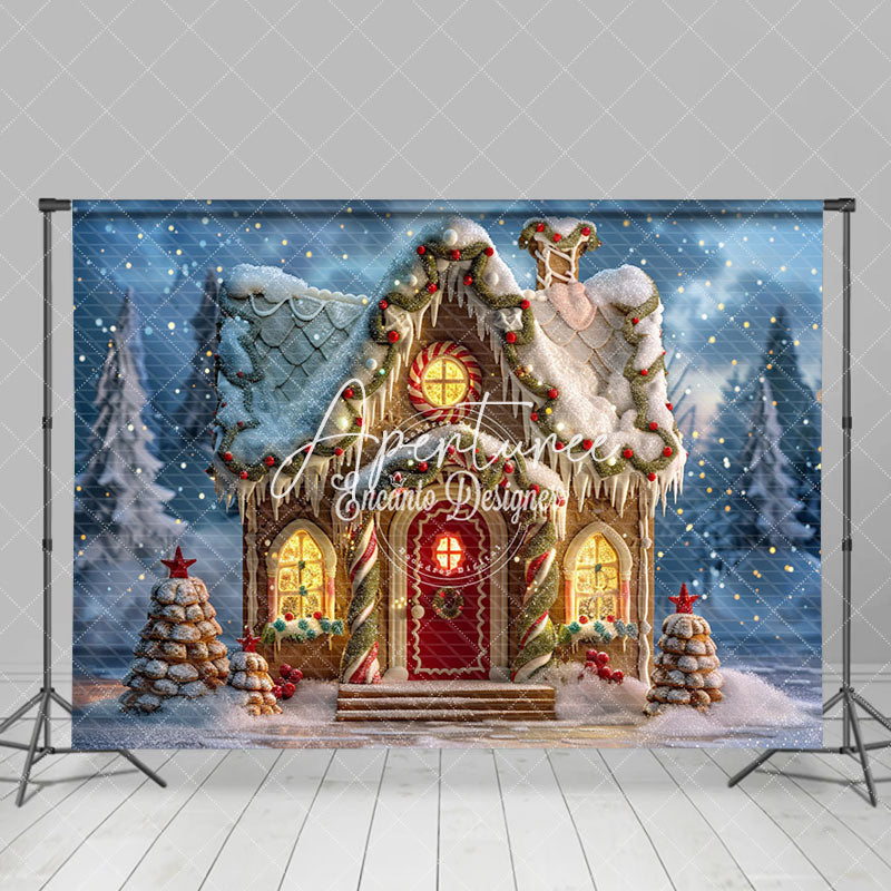 Aperturee - Aperturee Enchanted Candy House Lights Winter Christmas Backdrop