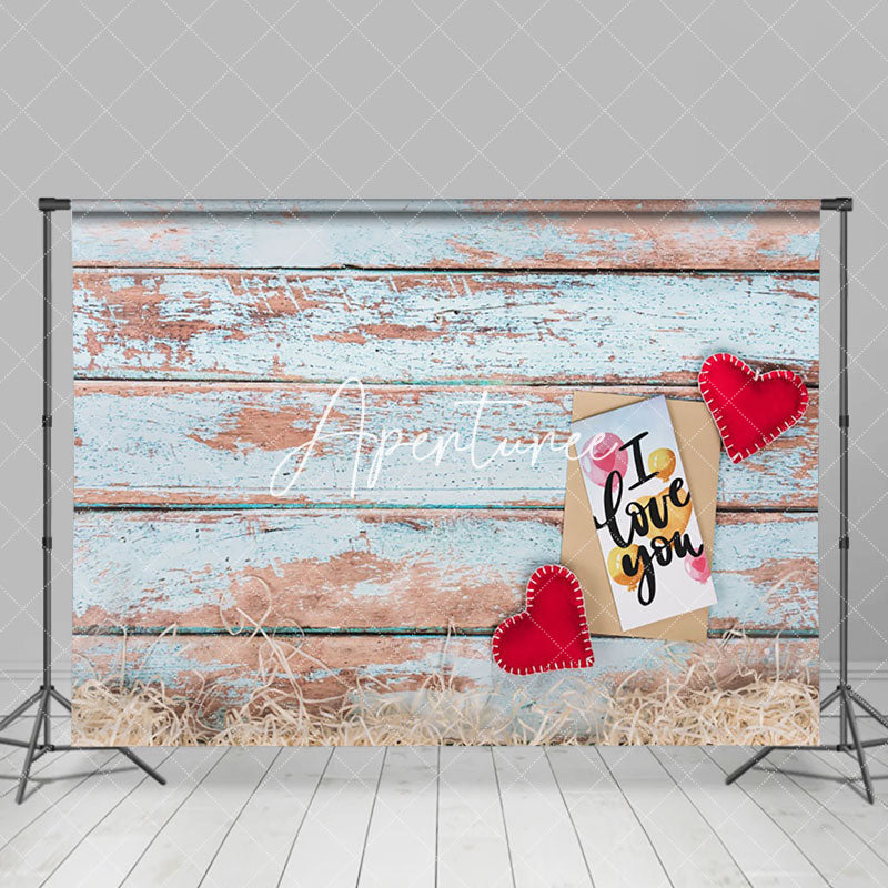 Aperturee - Aperturee Envelop Retro Blue Wooden Valentines Day Backdrop