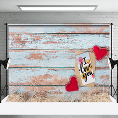 Aperturee - Aperturee Envelop Retro Blue Wooden Valentines Day Backdrop