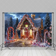 Aperturee - Aperturee Evening Gingerbread House Candy Cane Xmas Backdrop