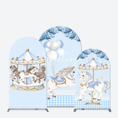 Aperturee - Aperturee Fairy Blue Carousel Floral Birthday Arch Backdrop