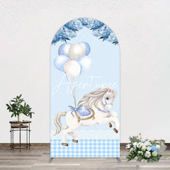 Aperturee - Aperturee Fairy Blue Carousel Floral Birthday Arch Backdrop