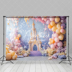 Aperturee - Aperturee Fairy Castle Balloons Floral Cake Smash Backdrop