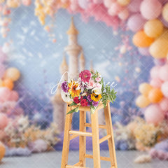 Aperturee - Aperturee Fairy Castle Balloons Floral Cake Smash Backdrop