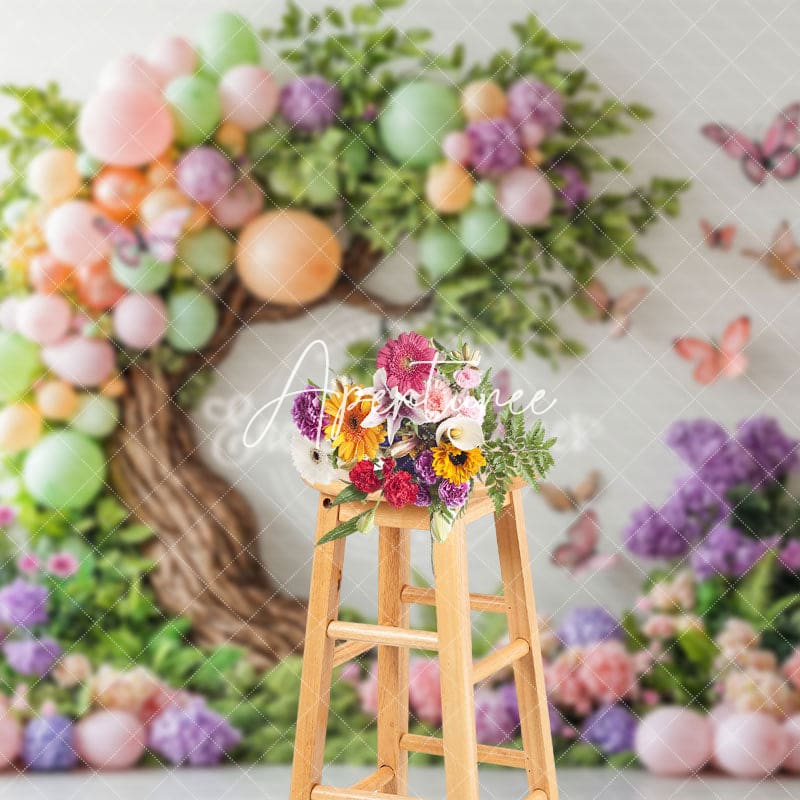 Aperturee - Aperturee Fairy Color Tree Butterfly Floral Cake Smash Backdrop