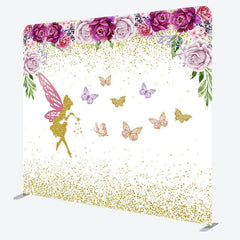 Aperturee - Aperturee Fairy Floral Glitter Birthday Square Tension Backdrop