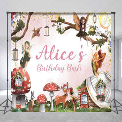 Aperturee - Aperturee Fairy Floral Mushroom Custom Name Birthday Backdrop