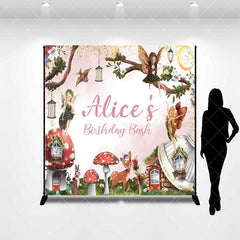 Aperturee - Aperturee Fairy Floral Mushroom Custom Name Birthday Backdrop