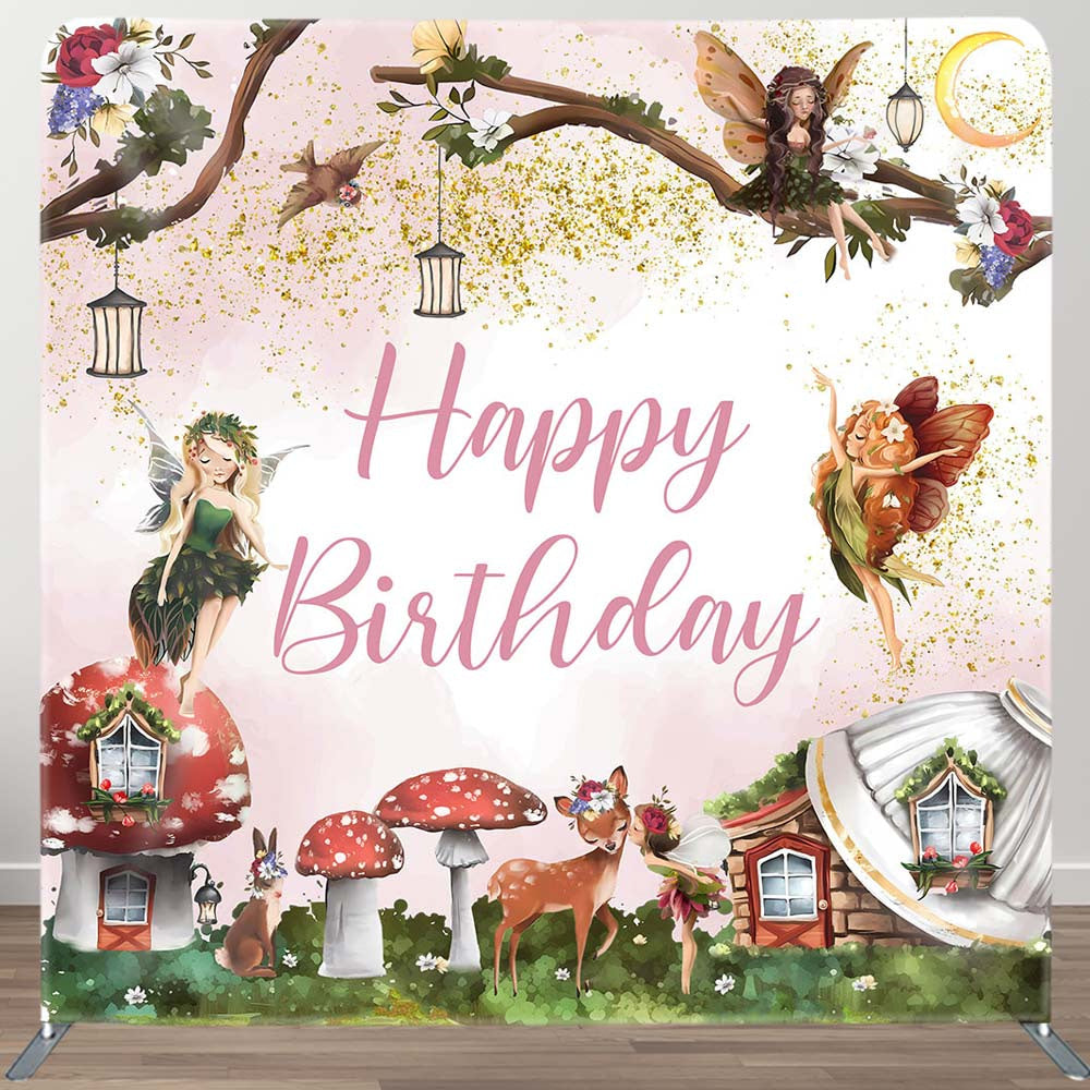 Aperturee - Aperturee Fairy Floral Mushroom Spring Happy Birthday Backdrop