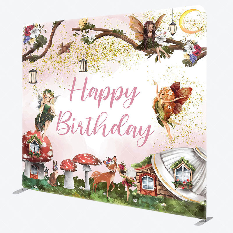 Aperturee - Aperturee Fairy Floral Mushroom Spring Happy Birthday Backdrop