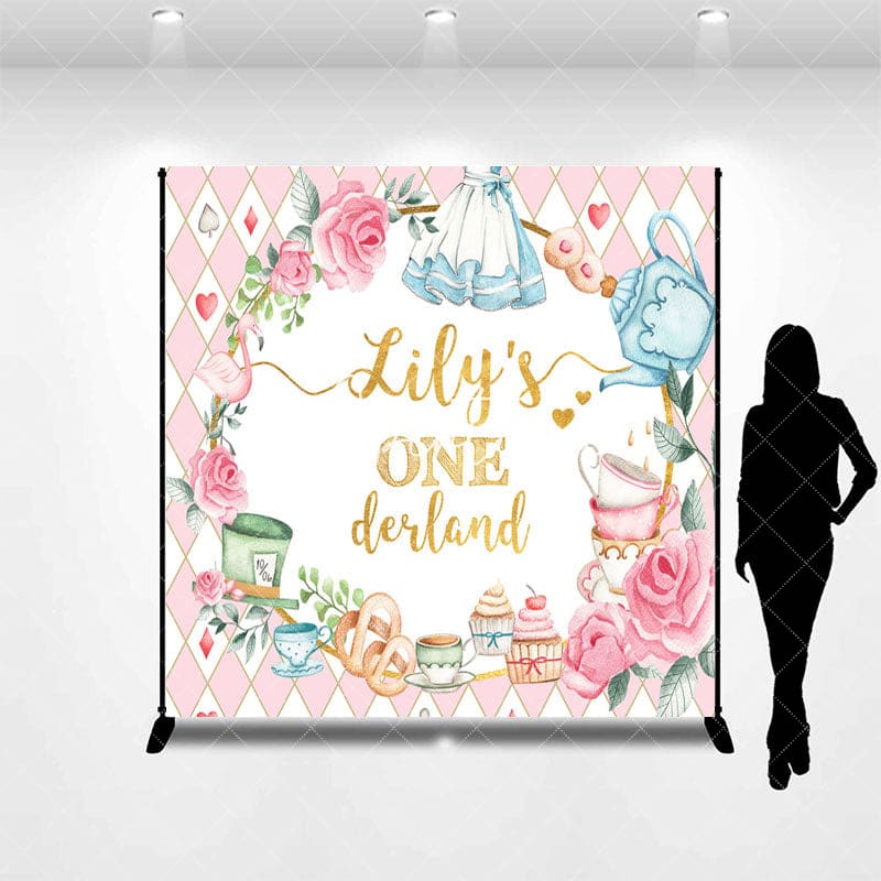 Aperturee - Aperturee Fairy Floral Onederland Custom Name Birthday Backdrop