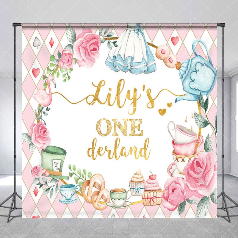 Aperturee - Aperturee Fairy Floral Onederland Custom Name Birthday Backdrop