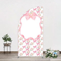 Aperturee - Aperturee Fairy Pink Bow Tie Floral Birthday Arch Backdrop