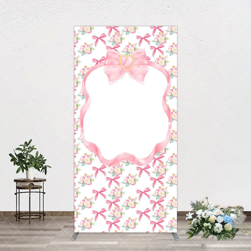 Aperturee - Aperturee Fairy Pink Bow Tie Floral Birthday Arch Backdrop