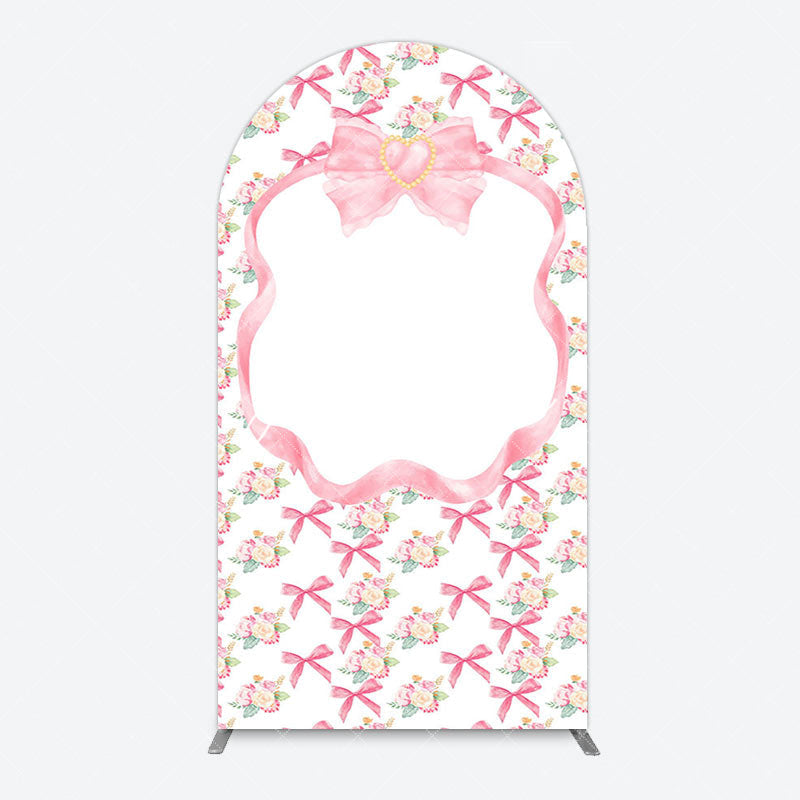 Aperturee - Aperturee Fairy Pink Bow Tie Floral Birthday Arch Backdrop