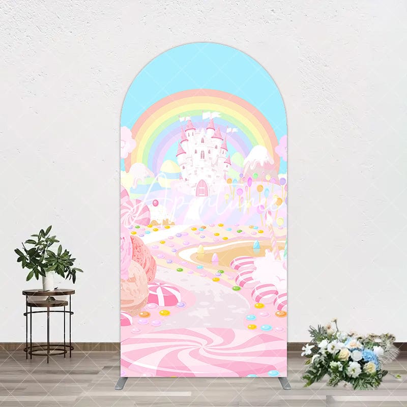 Aperturee - Aperturee Fairy Pink Candyland Rainbow Birthday Arch Backdrop