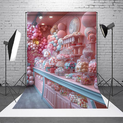 Aperturee - Aperturee Fairy Pink Sweet Candy Store Cake Smash Backdrop