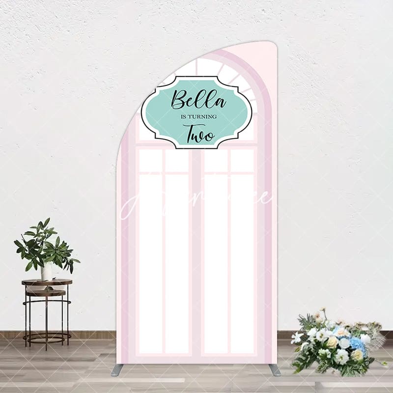 Aperturee - Aperturee Fairy Pink Window 2bd Birthday Party Half Moon Arch Backdrop