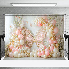 Aperturee - Aperturee Fairy Pink Yellow Balloon Butterfly Cake Smash Backdrop