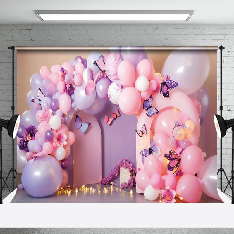 Aperturee - Aperturee Fairy Tale Balloons Arch Floral Cake Smash Backdrop