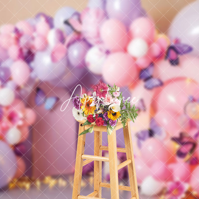 Aperturee - Aperturee Fairy Tale Balloons Arch Floral Cake Smash Backdrop