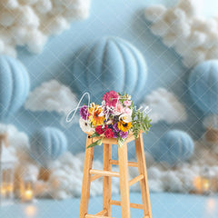 Aperturee - Aperturee Fairy Tale Blue Hot Air Balloon White Cloud Backdrop