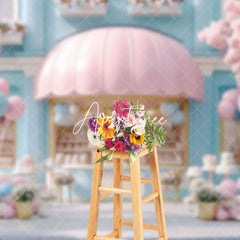 Aperturee - Aperturee Fairy Tale Blue Pink Dessert Shop Cake Smash Backdrop