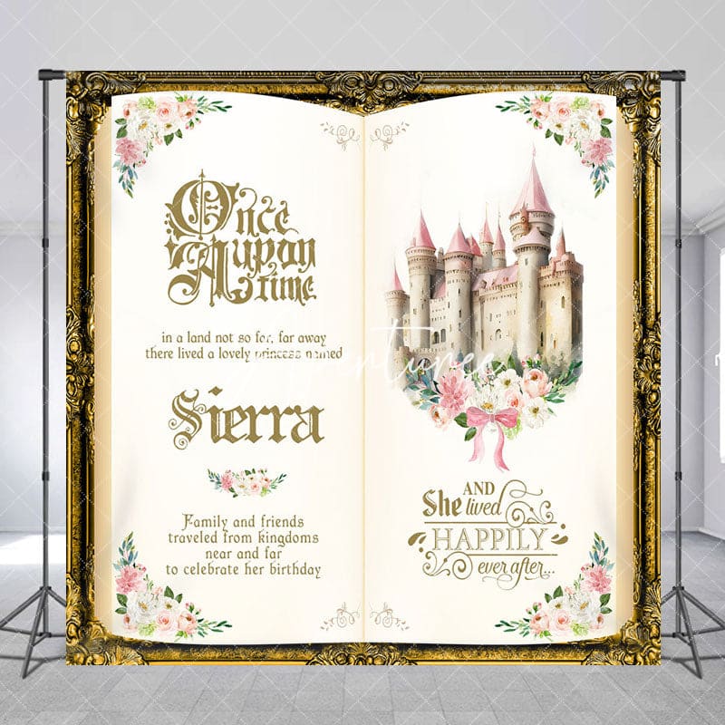 Aperturee - Aperturee Fairy Tale Book Castle Custom Name Birthday Backdrop