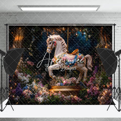 Aperturee - Aperturee Fairy Tale Carousel Floral Firefly Fine Art Backdrop