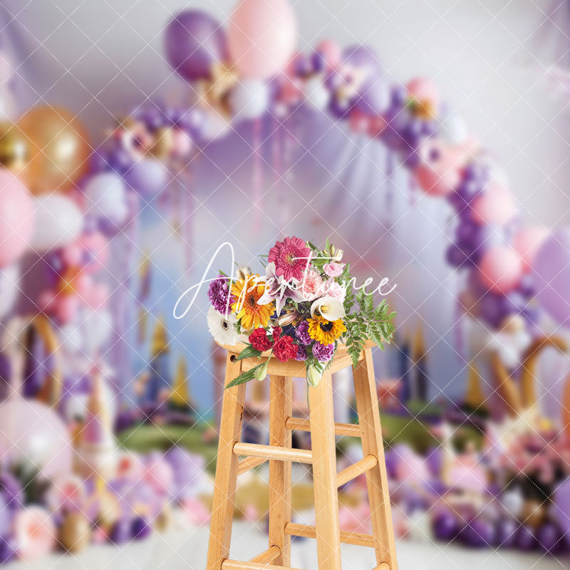 Aperturee - Aperturee Fairy Tale Castle Arch Balloons Cake Smash Backdrop