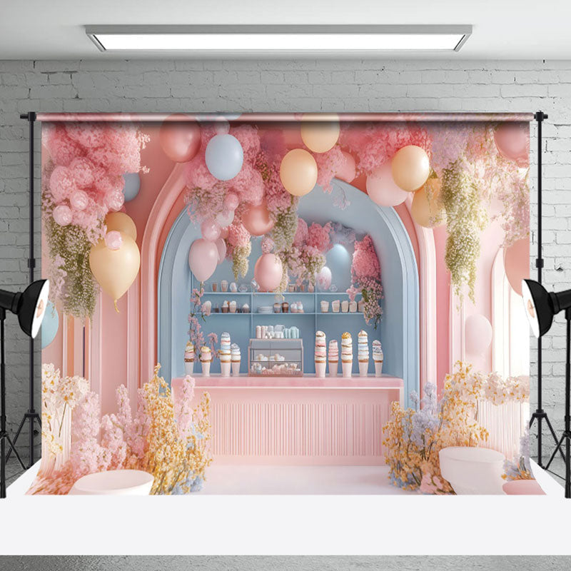 Aperturee - Aperturee Fairy Tale Color Ice Cream Shop Cake Smash Backdrop