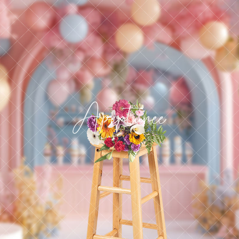 Aperturee - Aperturee Fairy Tale Color Ice Cream Shop Cake Smash Backdrop