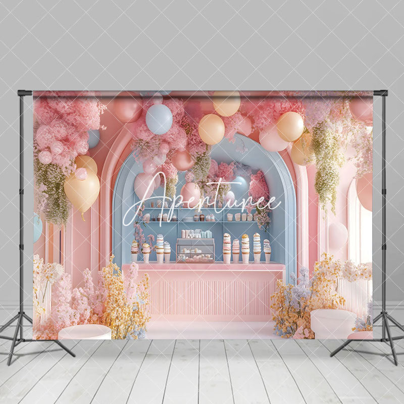 Aperturee - Aperturee Fairy Tale Color Ice Cream Shop Cake Smash Backdrop