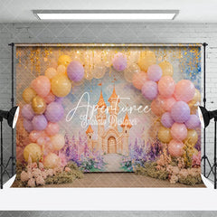 Aperturee - Aperturee Fairy Tale Gold Pink Castle Girl Cake Smash Backdrop