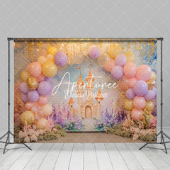 Aperturee - Aperturee Fairy Tale Gold Pink Castle Girl Cake Smash Backdrop