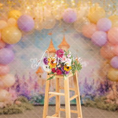 Aperturee - Aperturee Fairy Tale Gold Pink Castle Girl Cake Smash Backdrop