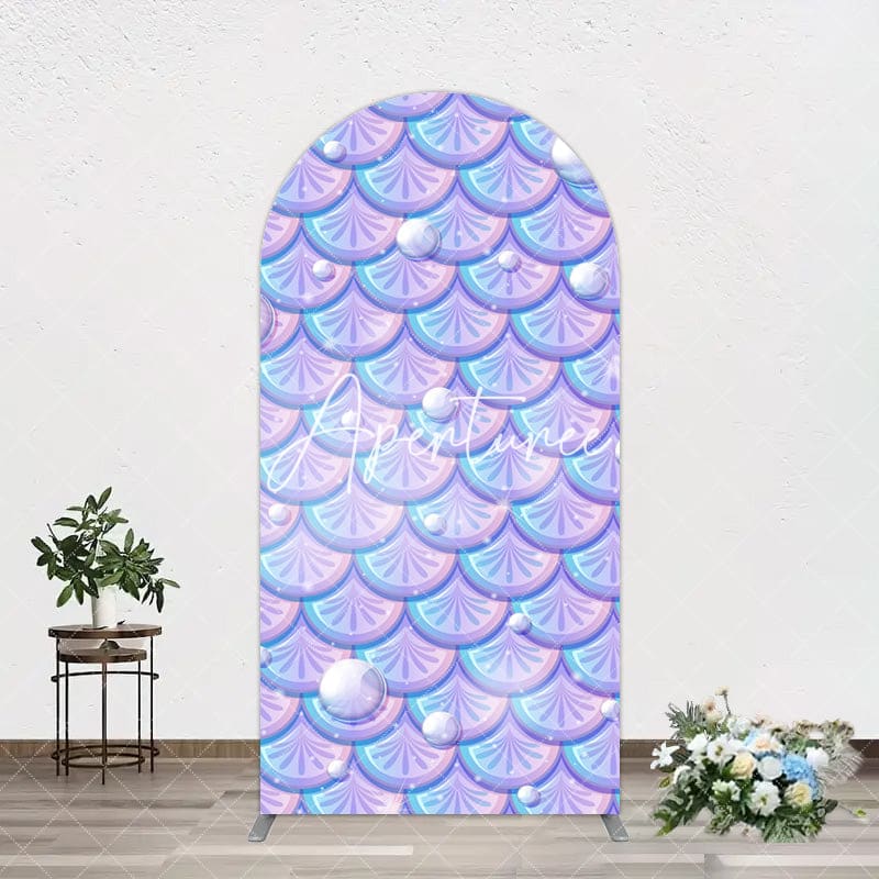 Aperturee - Aperturee Fairy Tale Mermaid Scale Pearl Birthday Arch Backdrop