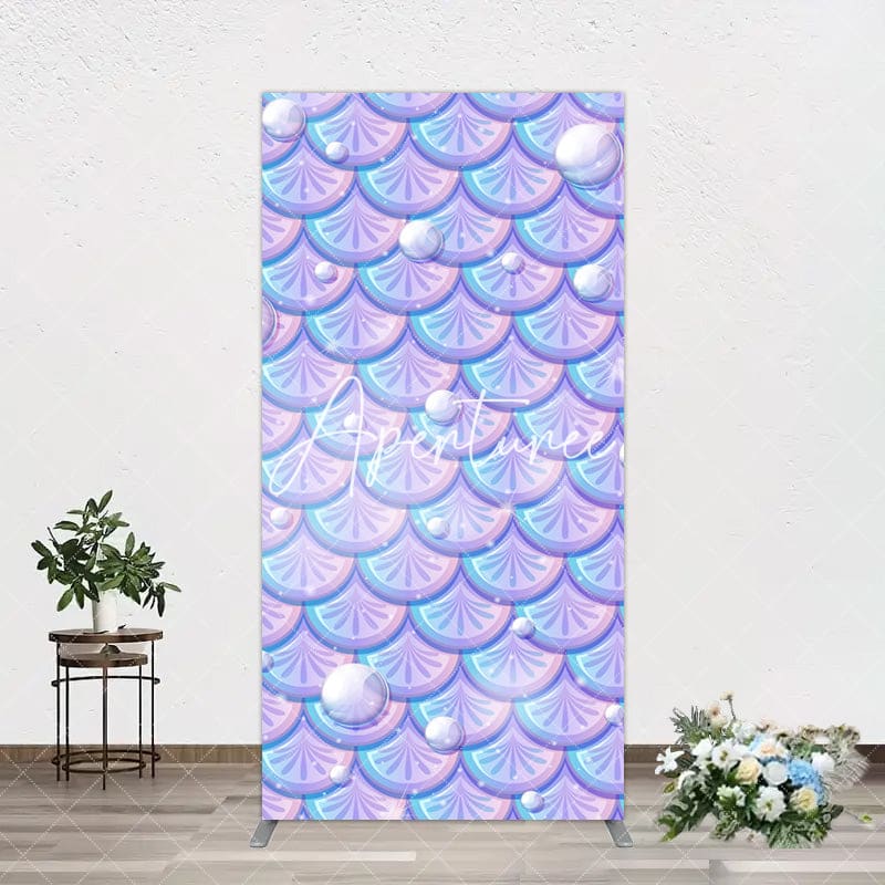 Aperturee - Aperturee Fairy Tale Mermaid Scale Pearl Birthday Rectangle Backdrop