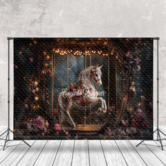 Aperturee - Aperturee Fairy Tale Night Floral Carousel Fine Art Backdrop