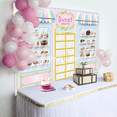 Aperturee - Aperturee Fairy Tale Pink Cake Sweet Shoppe Birthday Backdrop