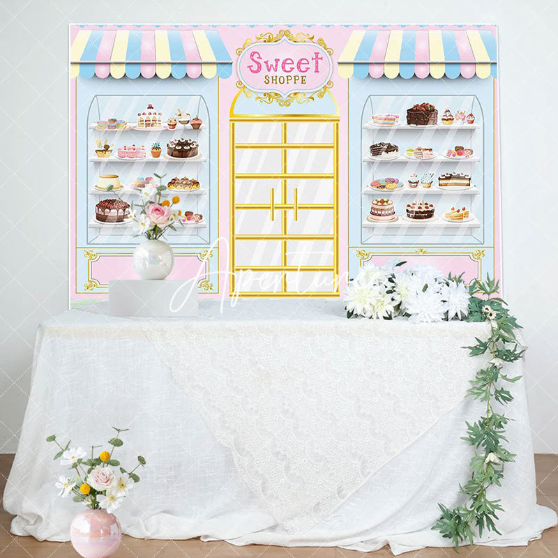 Aperturee - Aperturee Fairy Tale Pink Cake Sweet Shoppe Birthday Backdrop