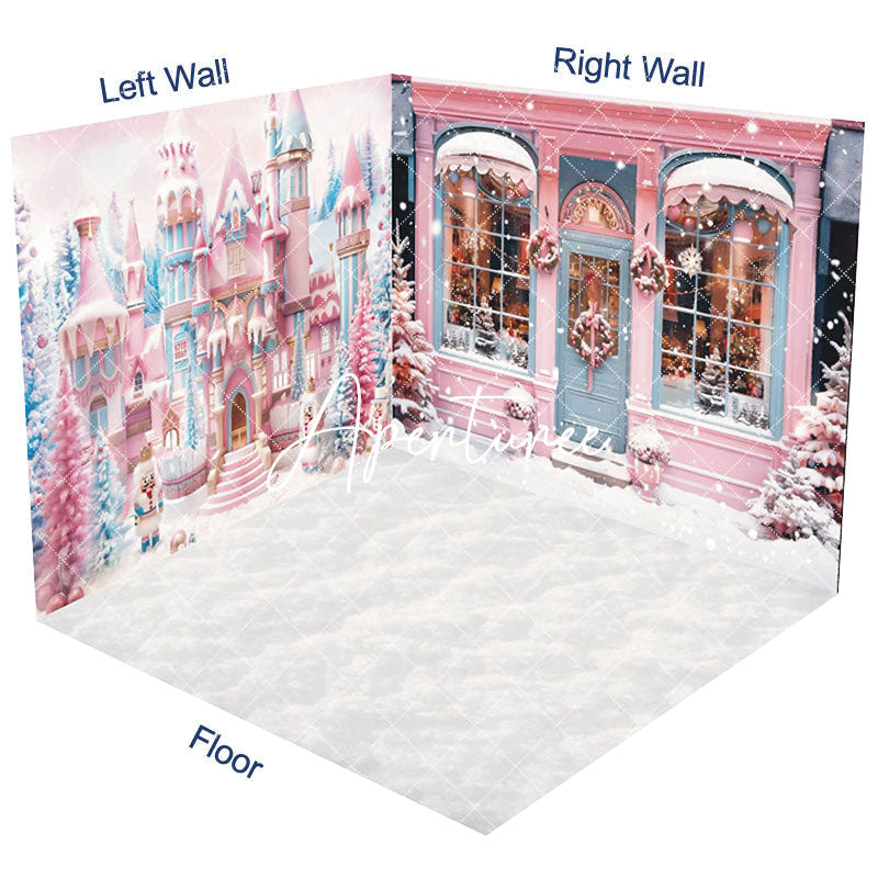 Aperturee - Aperturee Fairy Tale Pink Candyland Christmas Room Set Backdrop